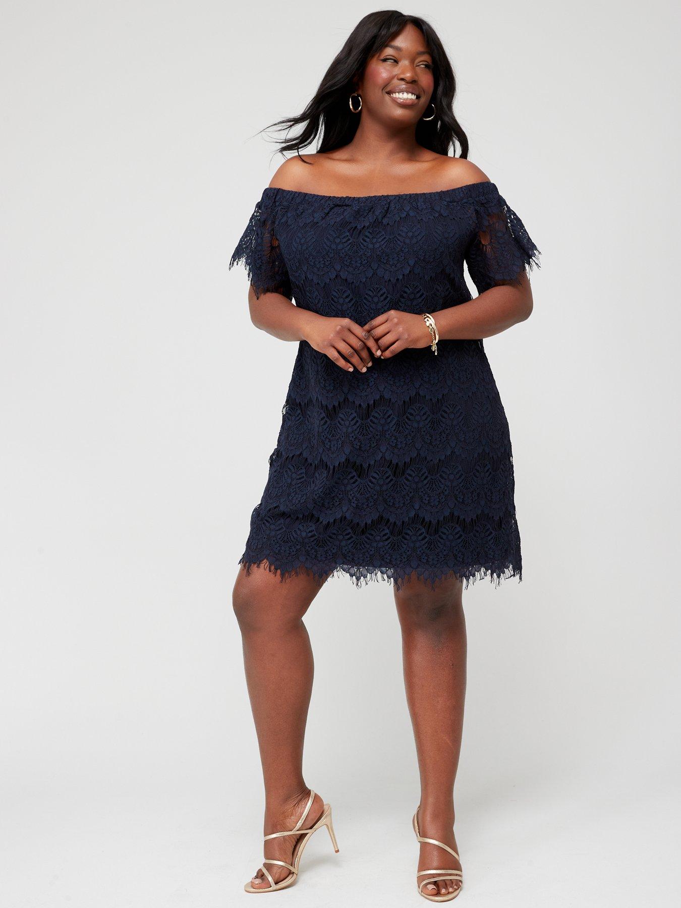 Lace Off Shoulder Dress Navy