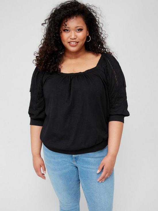 front image of city-chic-enchanted-embroidered-top-black