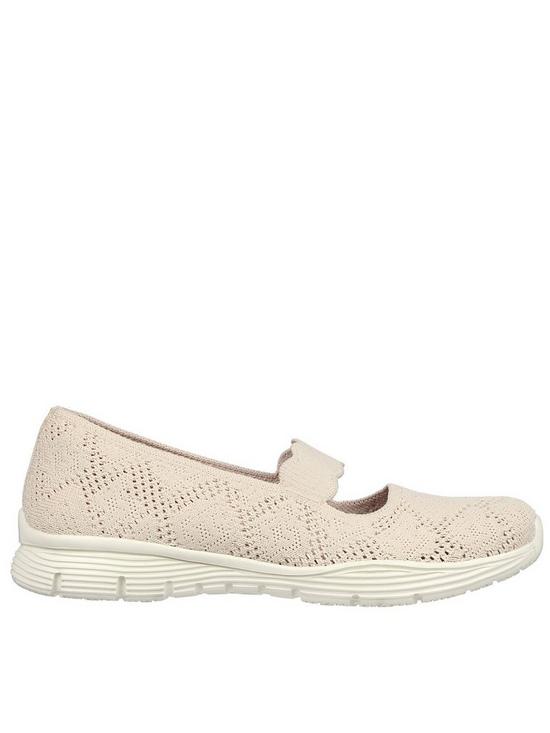 front image of skechers-open-crochet-knit-mary-jane-natural