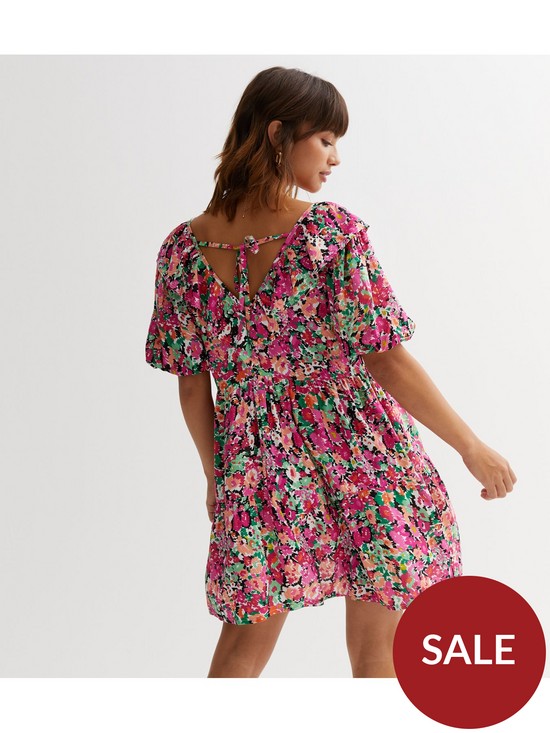 stillFront image of new-look-black-pattern-floral-puff-sleeve-mini-dress