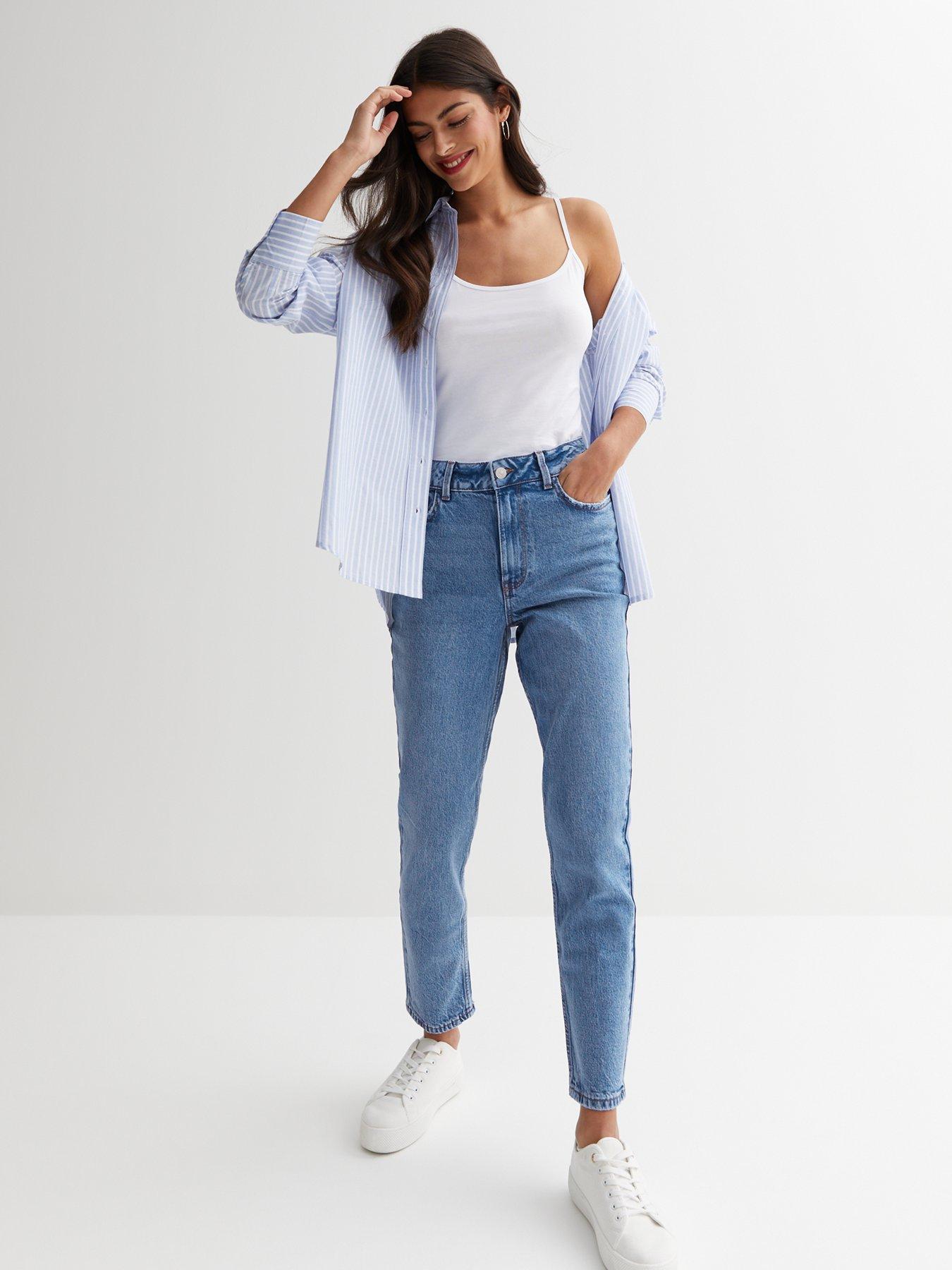 New Look Bright Blue Waist Enhance Tori Mom Jeans littlewoods