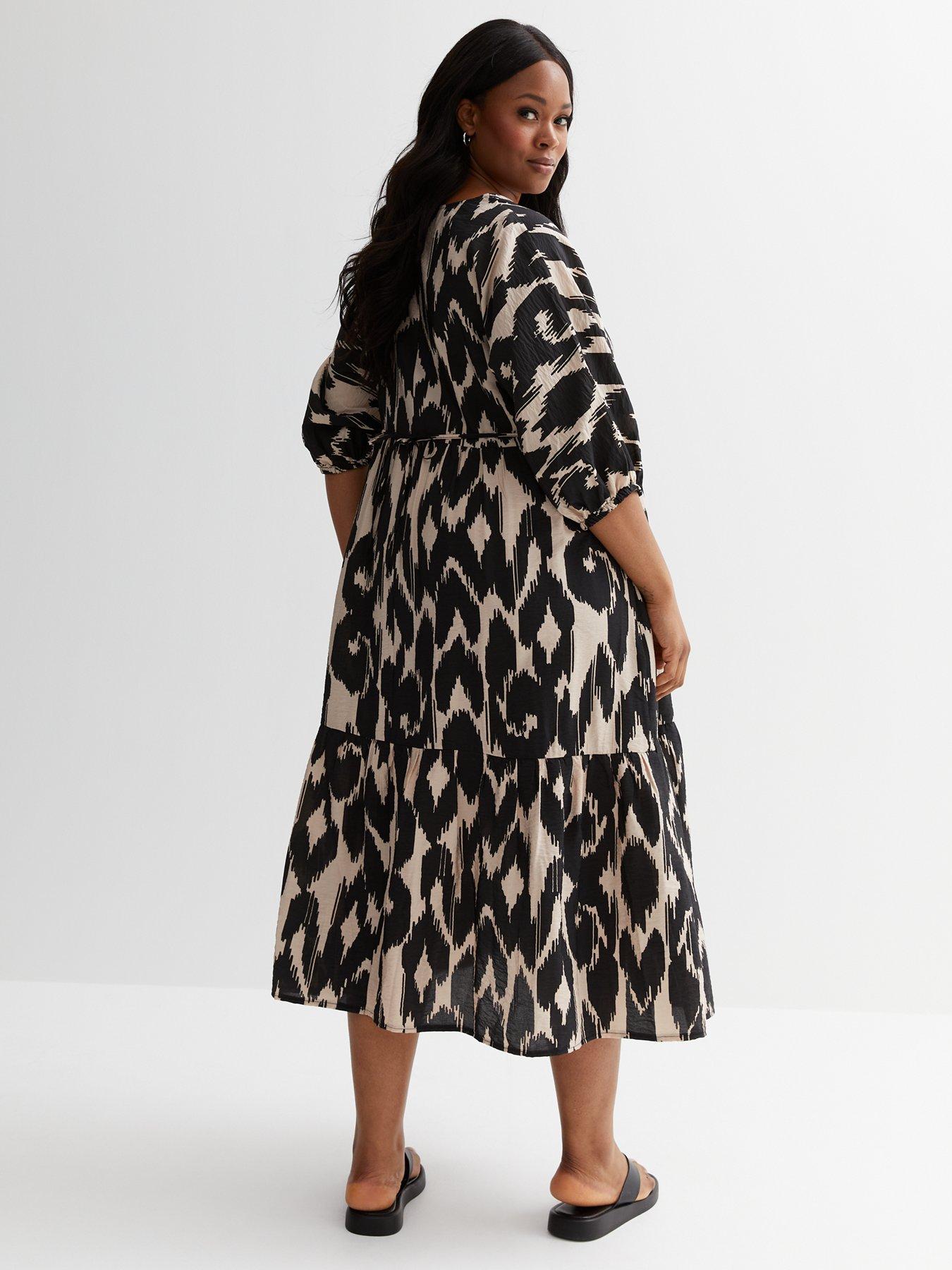 image of new-look-curvesnbspabstract-v-neck-midi-dress-print