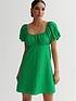  image of new-look-bright-green-textured-puff-sleeve-mini-dress