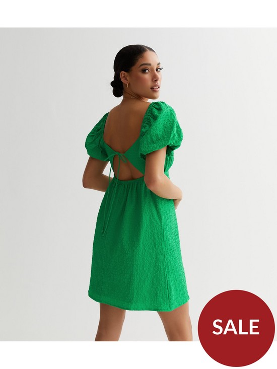 stillFront image of new-look-bright-green-textured-puff-sleeve-mini-dress