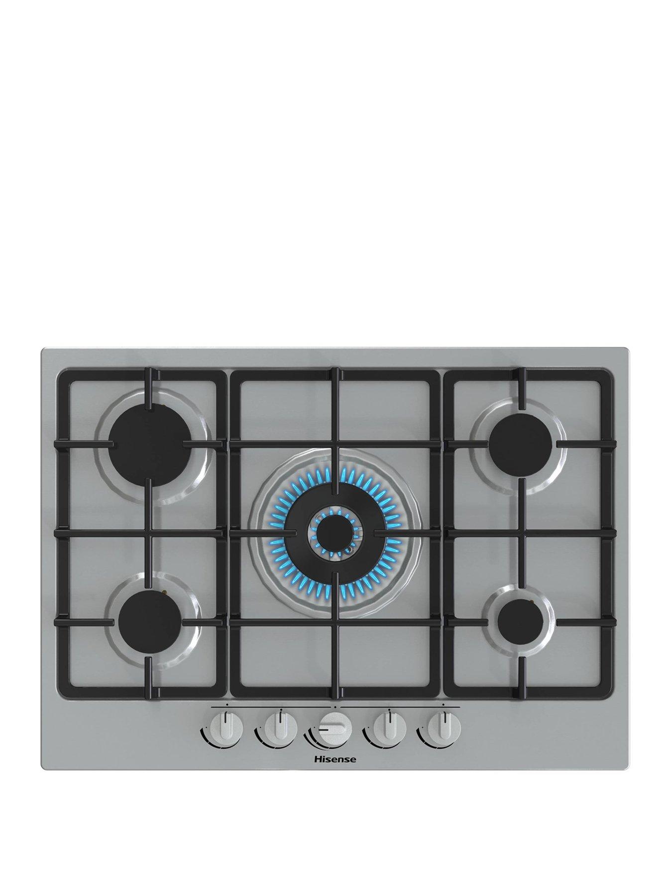 Image 1 of 7 of Hisense GM773XF Gas Hob with 5 Cooking Zones, Wok Burner and Cast Iron Grills, 71cm Wide