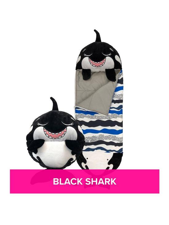 stillFront image of happy-nappers-black-shark-sleeping-bag-large