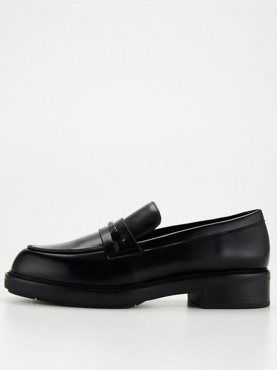 front image of calvin-klein-leather-rubber-sole-leather-loafer-black