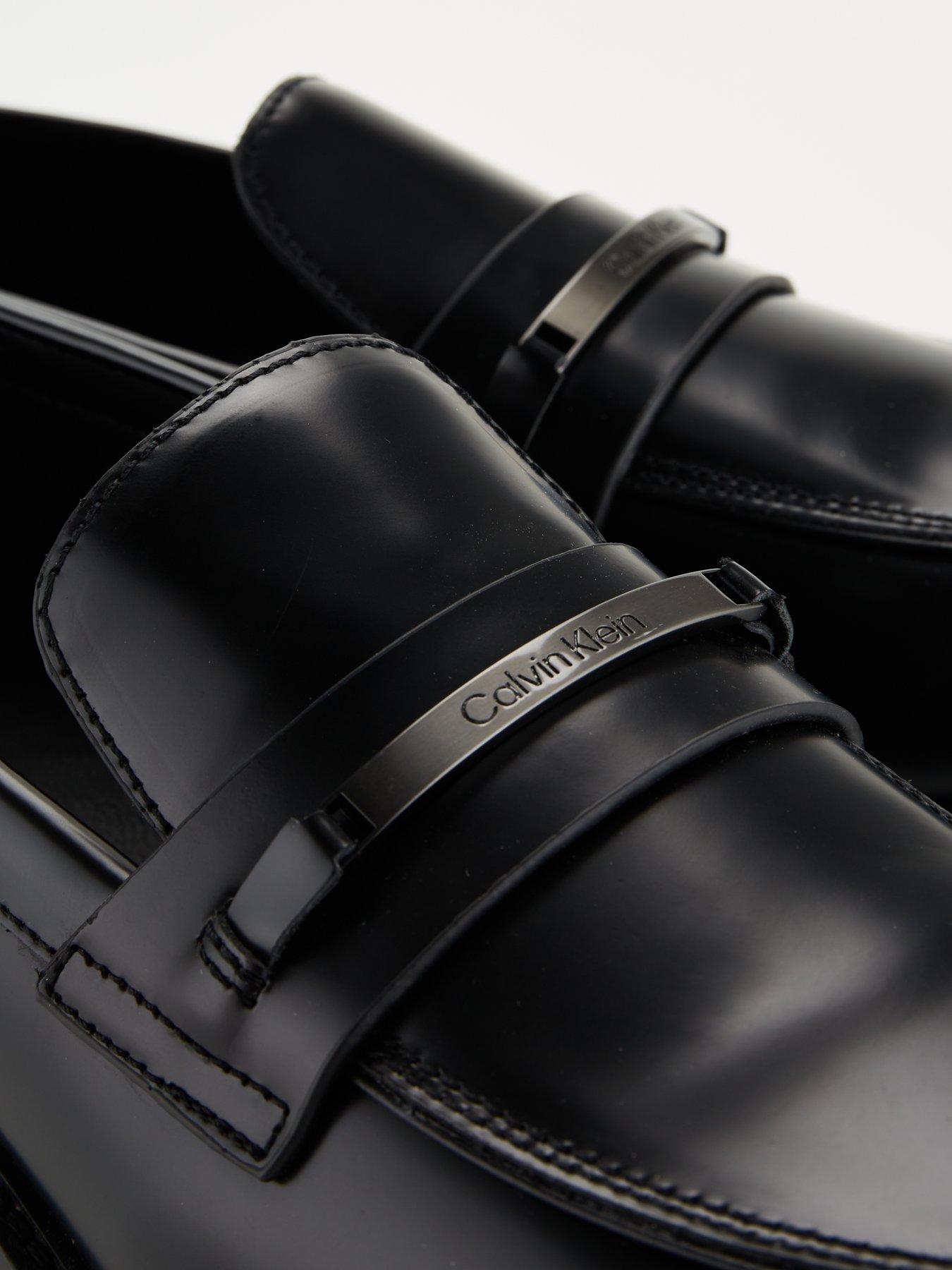  image of calvin-klein-leather-rubber-sole-leather-loafer-black