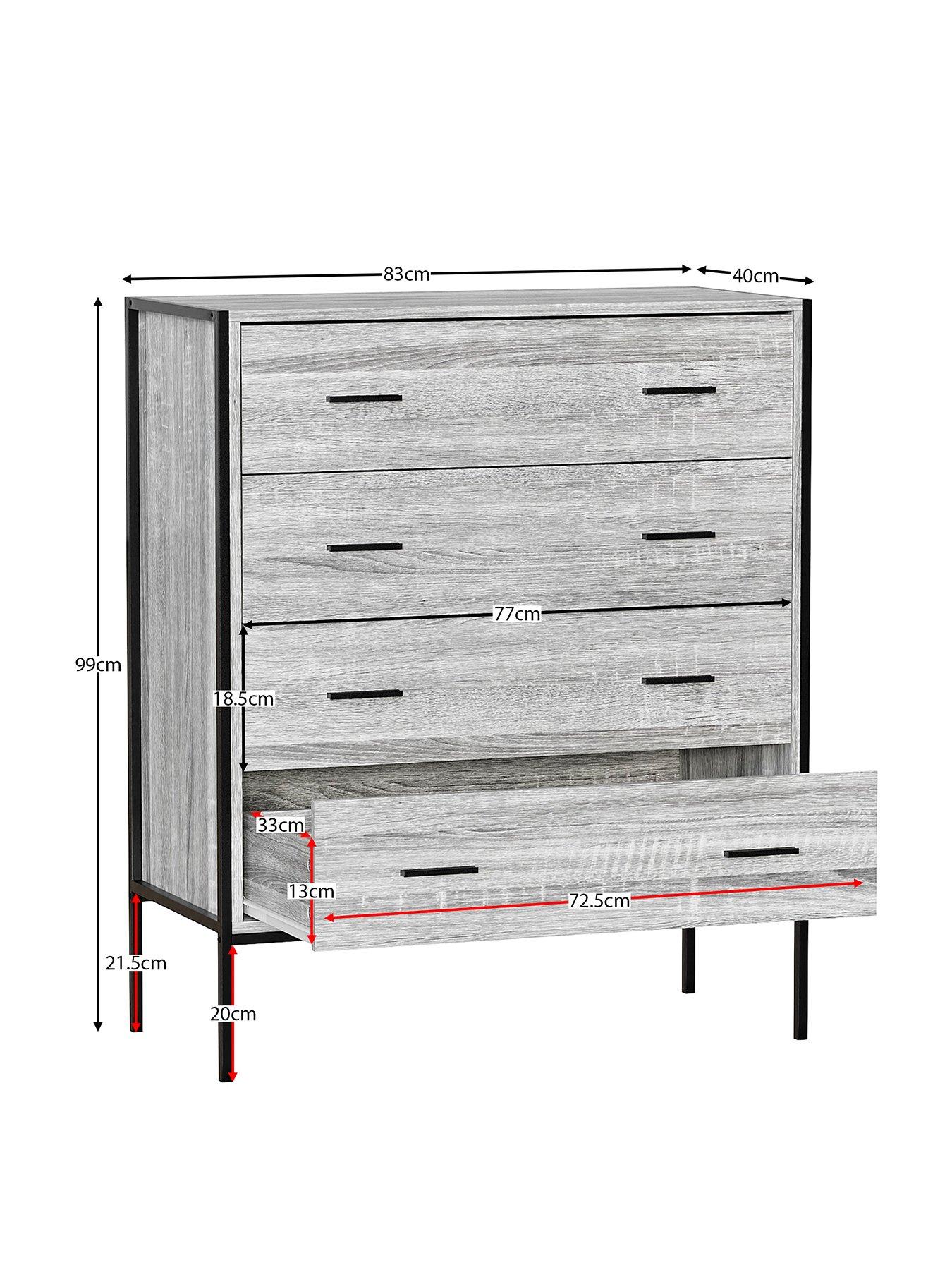 Vida Designs Brooklyn 4 Drawer Chest Grey Oak