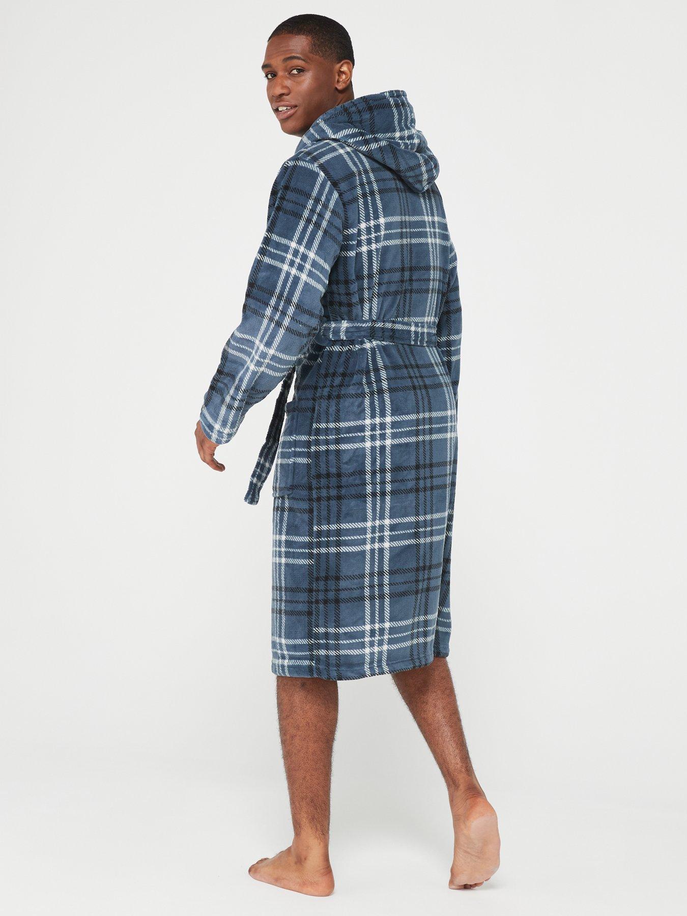 Very Man Check Dressing Gown Navy