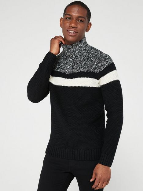 very-man-button-funnel-panel-knitted-jumper-blackgrey
