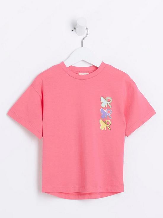 front image of river-island-mini-mini-girls-butterfly-t-shirt-pink