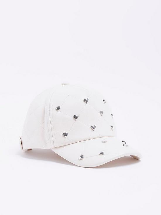 front image of river-island-girls-quilted-heart-studded-cap-cream