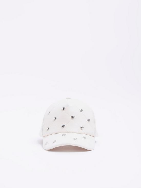 stillFront image of river-island-girls-quilted-heart-studded-cap-cream