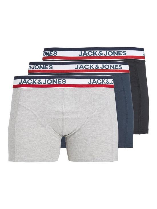 front image of jack-jones-junior-boys-ape-3-pack-trunks-navyblackgrey-marl