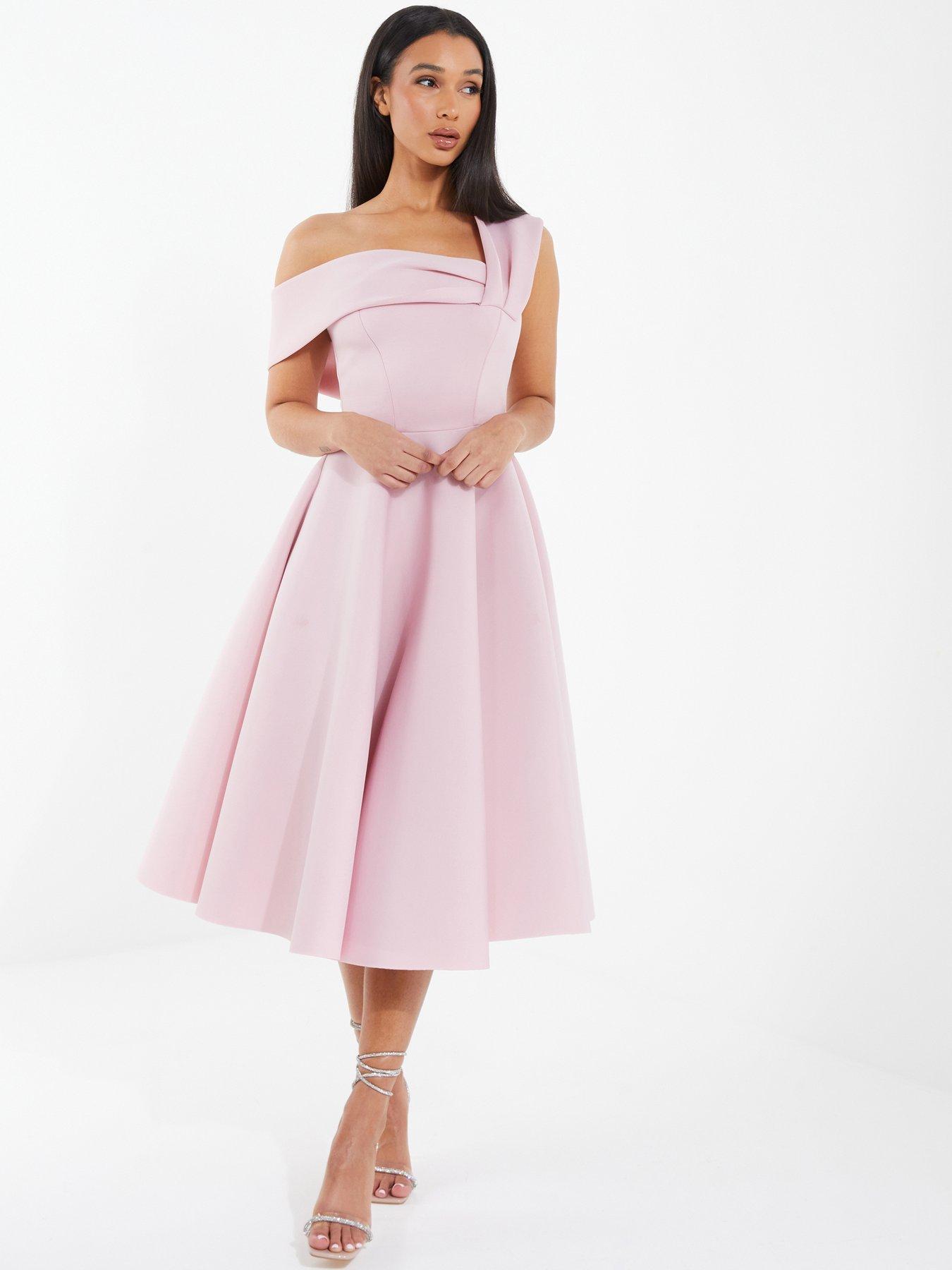 Quiz One Shoulder Midi Skater Dress - Pink | littlewoods.com