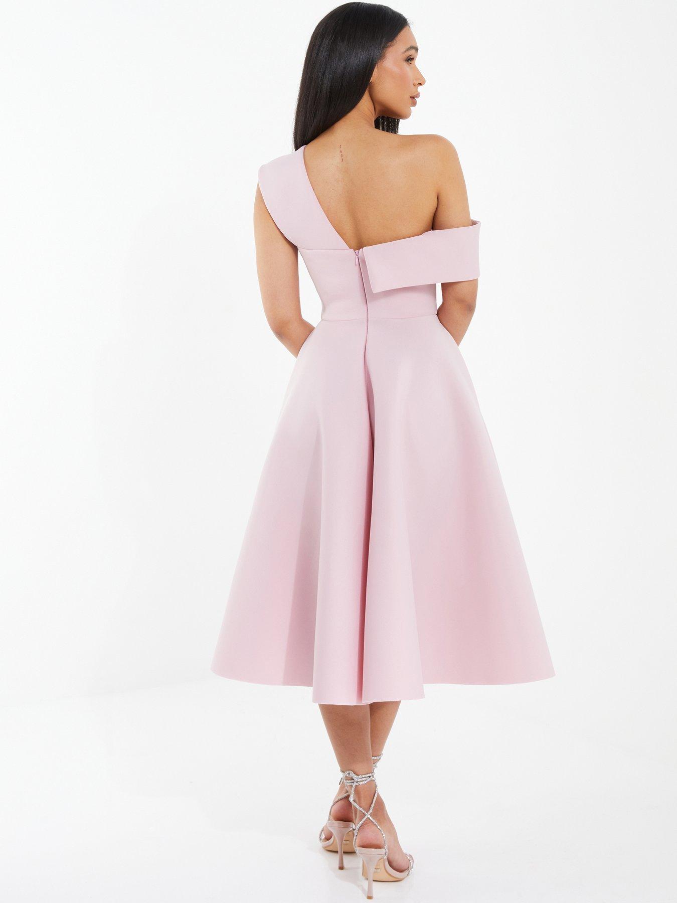  image of quiz-one-shoulder-midi-skater-dress-pink