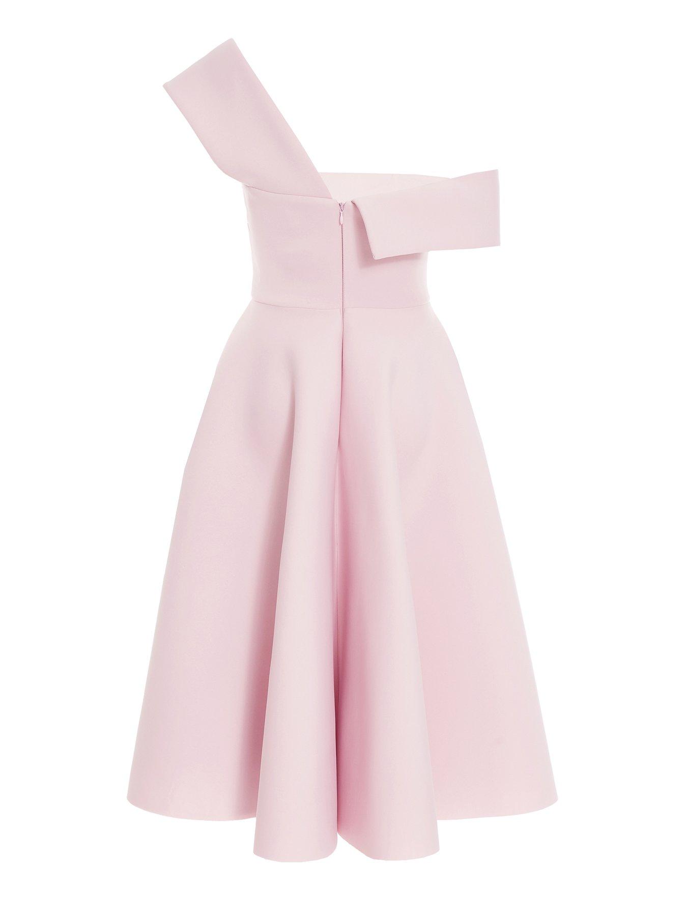  image of quiz-one-shoulder-midi-skater-dress-pink