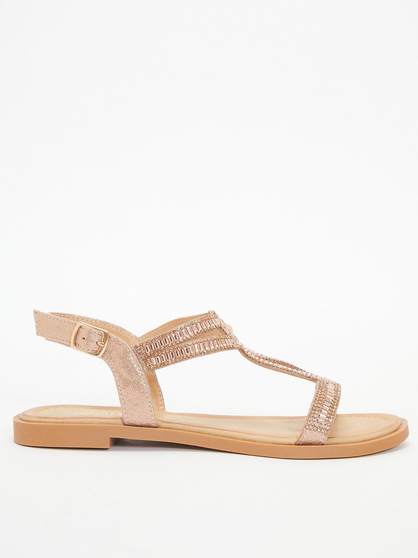 Quiz Diamante T-bar Flat Sandals | littlewoods.com