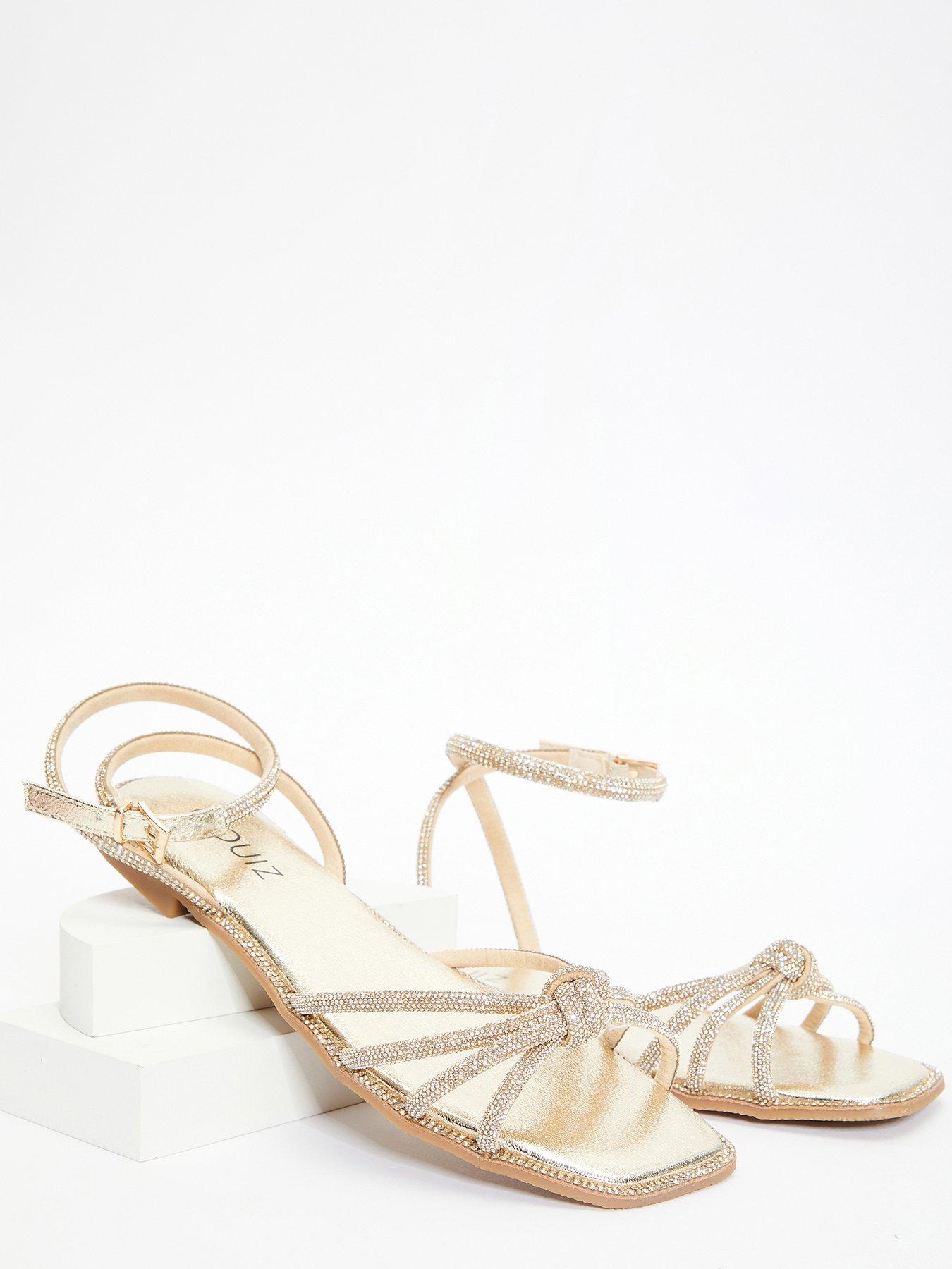 Gold diamante clearance flat sandals