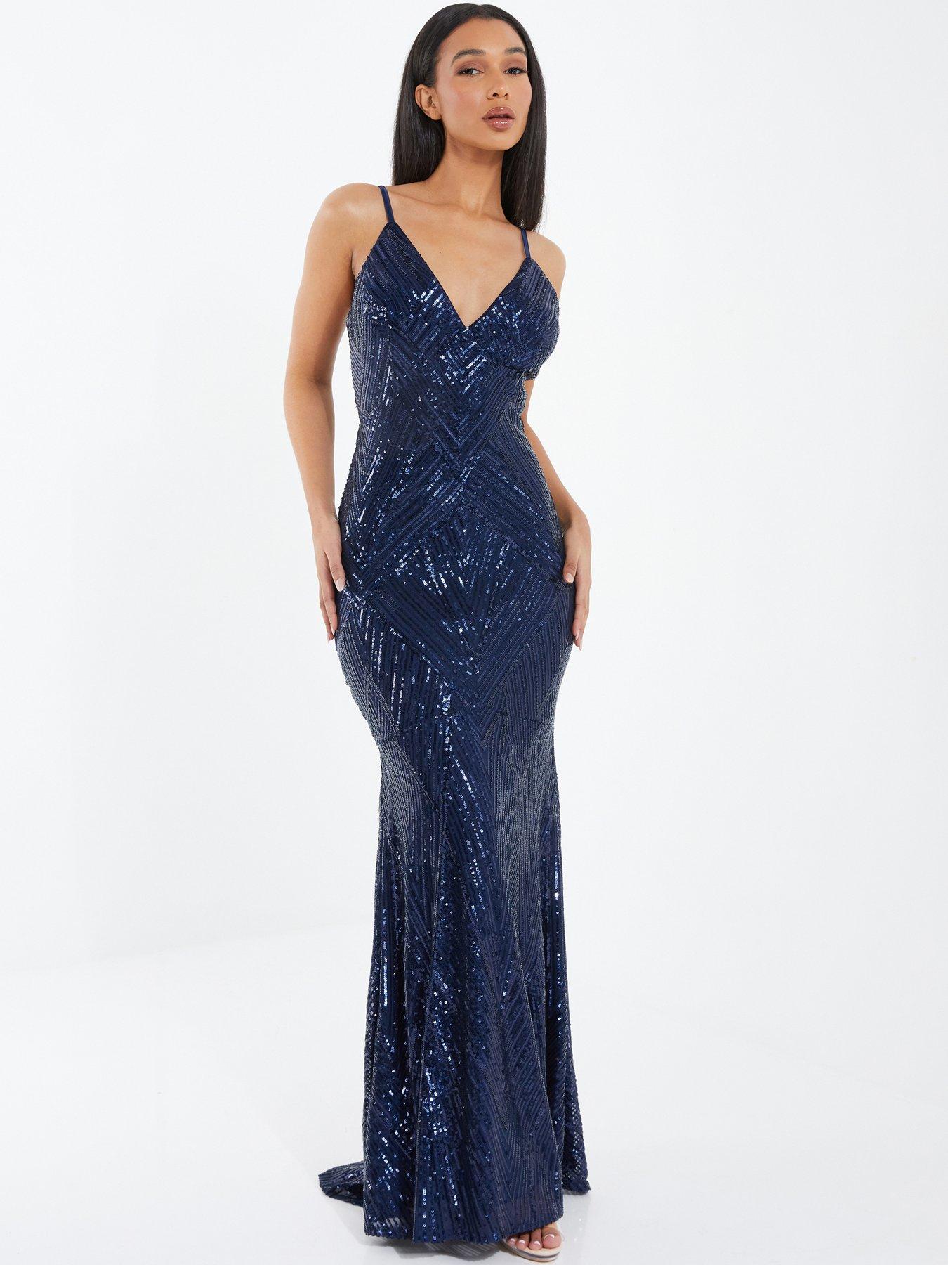 Sequin Fishtail Maxi Dress Dark Blue