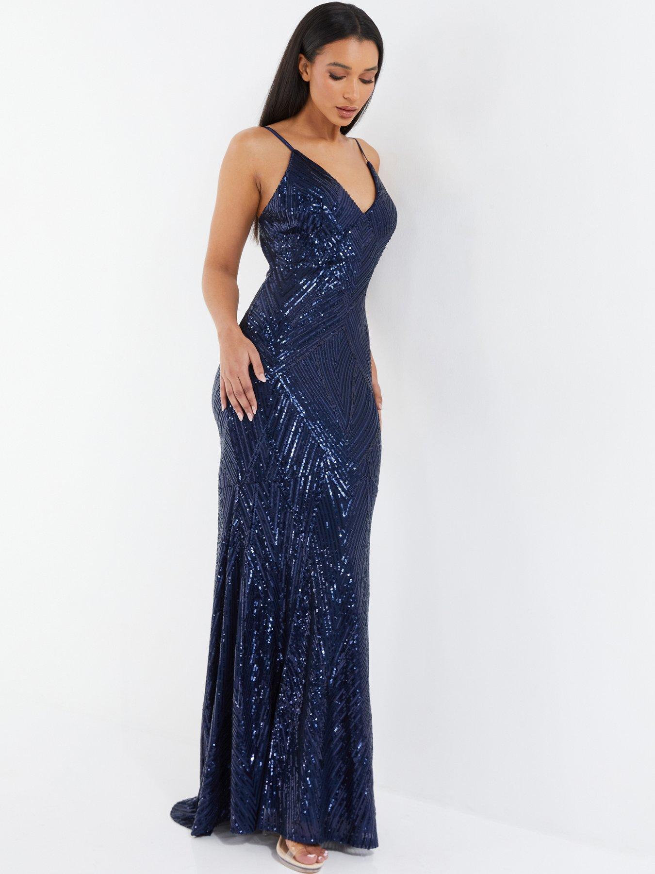 quiz sequin fishtail maxi dress Quiz Sequin Fishtail Maxi Dress - Dark Blue