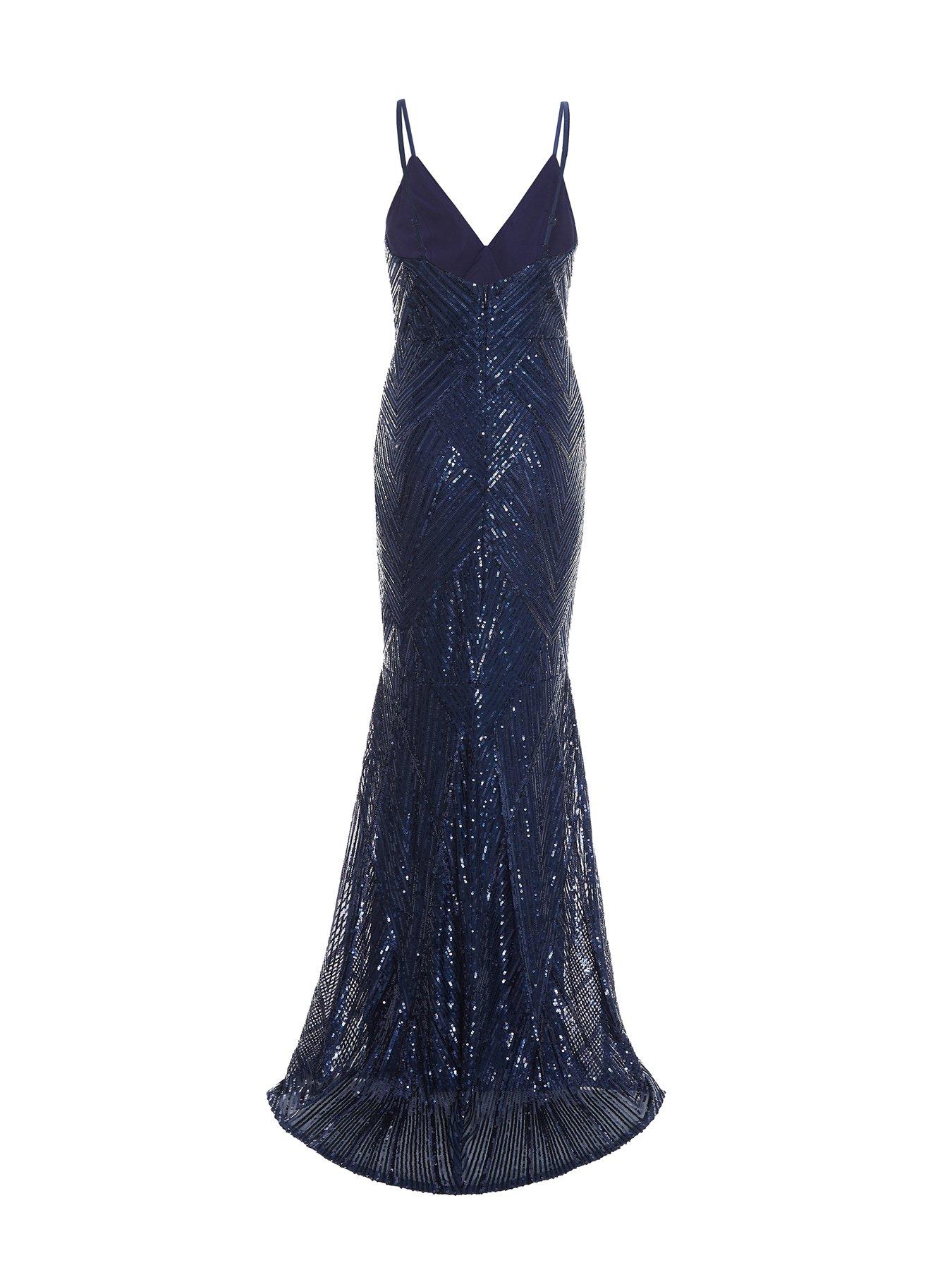 Quiz Sequin Fishtail Maxi Dress - Dark Blue | Littlewoods