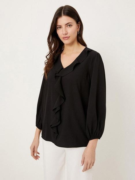 wallis-ruffle-front-blouse-black