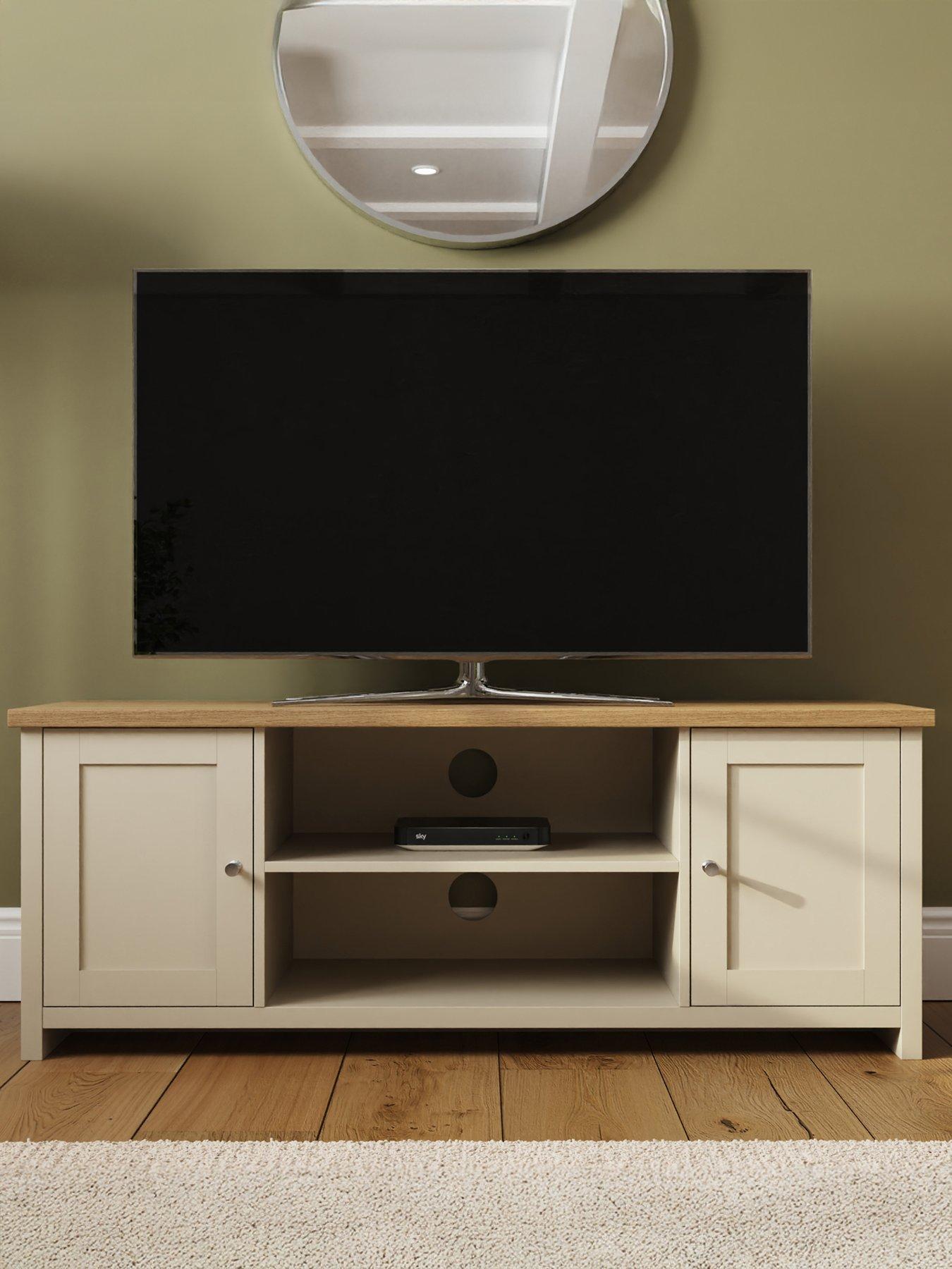 GFW Lancaster 2 Door Large TV Cabinet - fits up to 55 inch TV - Cream/Oak