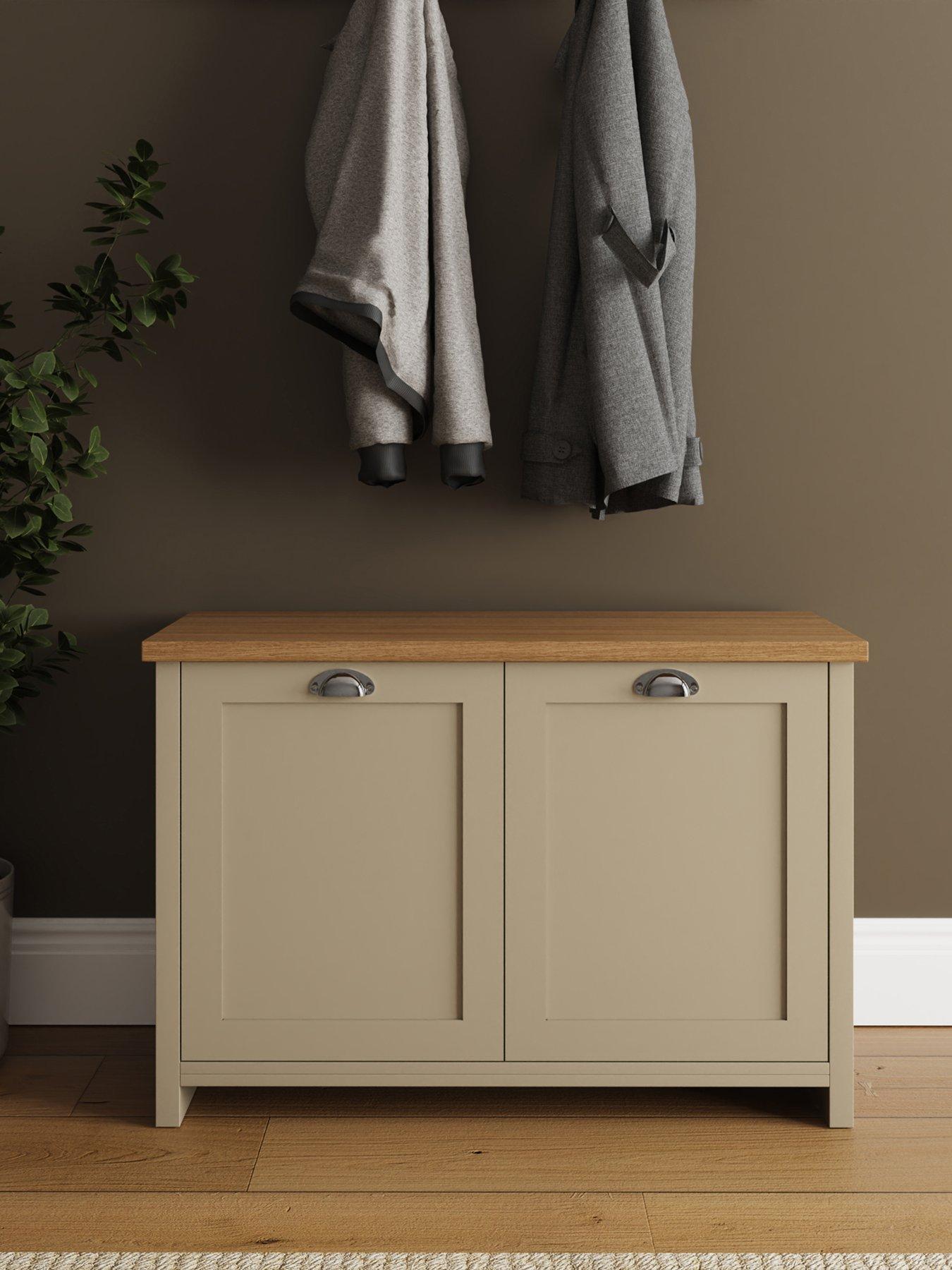 GFW Lancaster 2 Door Shoe Storage Cabinet - Cream/Oak