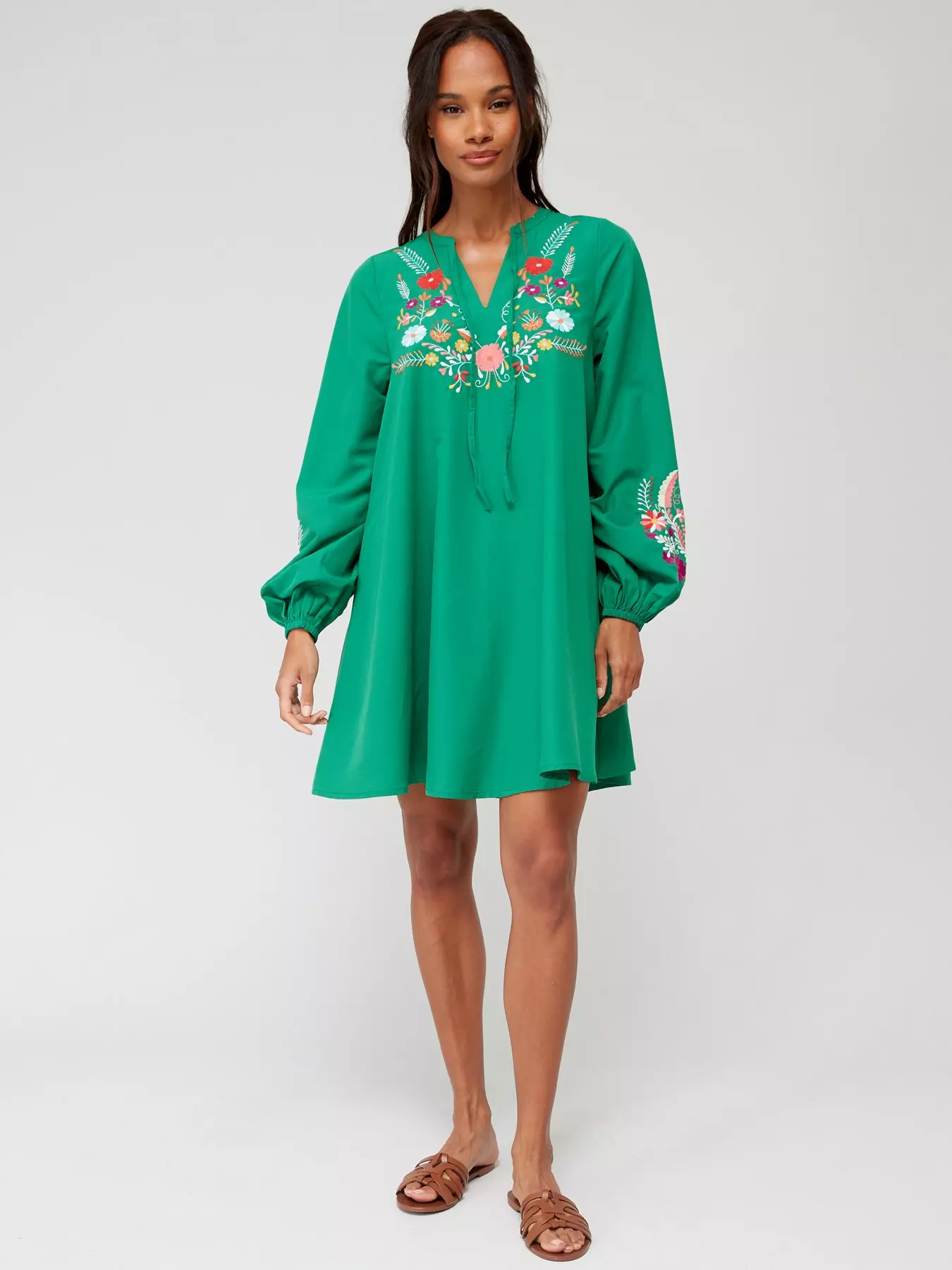 Chi Chi London Strapless Printed Dip Hem Dress - Green