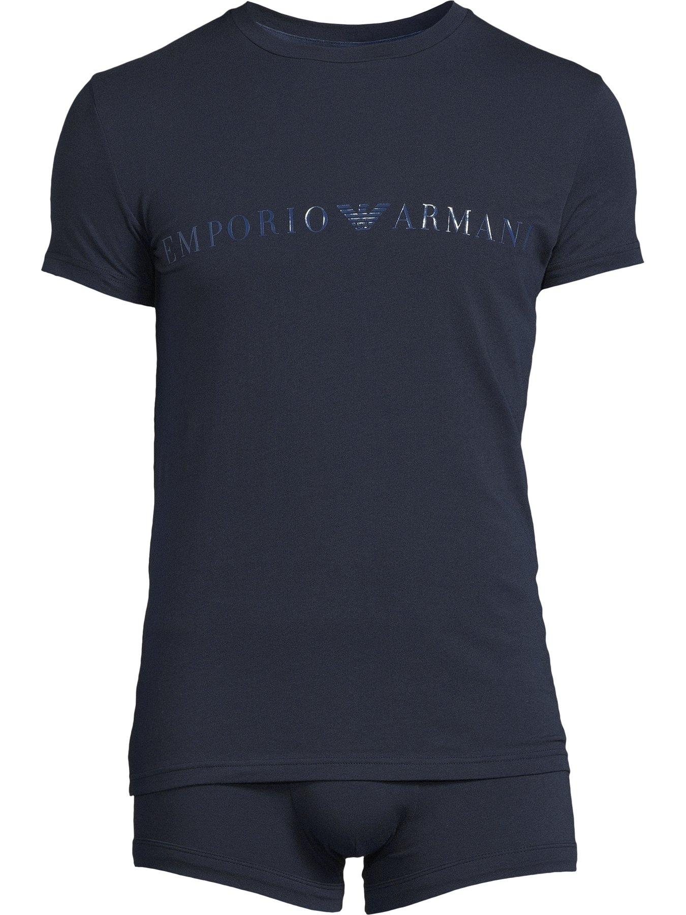  image of emporio-armani-bodywear-christmas-shiny-logo-t-shirt-amp-trunk-navy