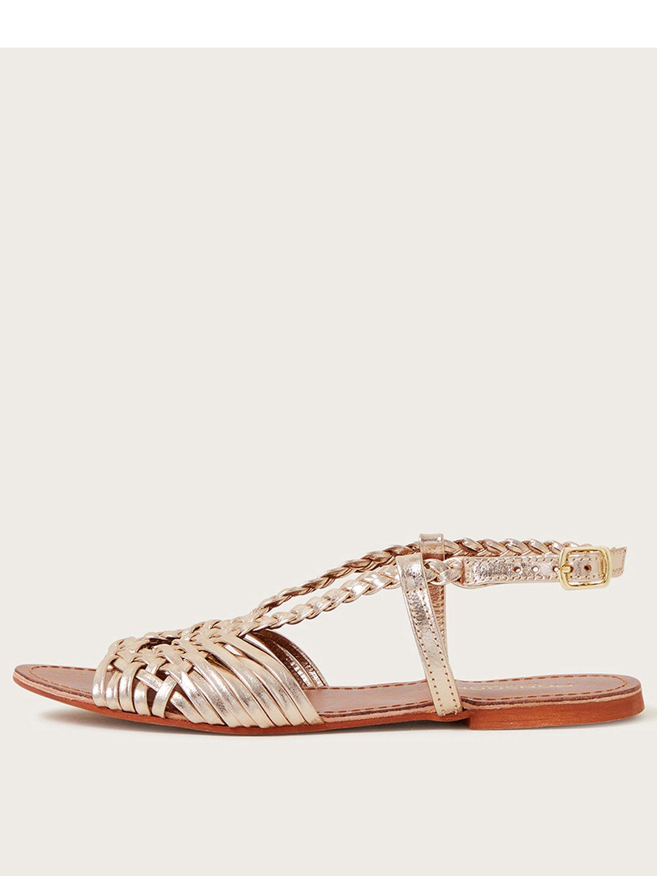 Monsoon Gold Plaited Woven Leather Flat Sandal | littlewoods.com