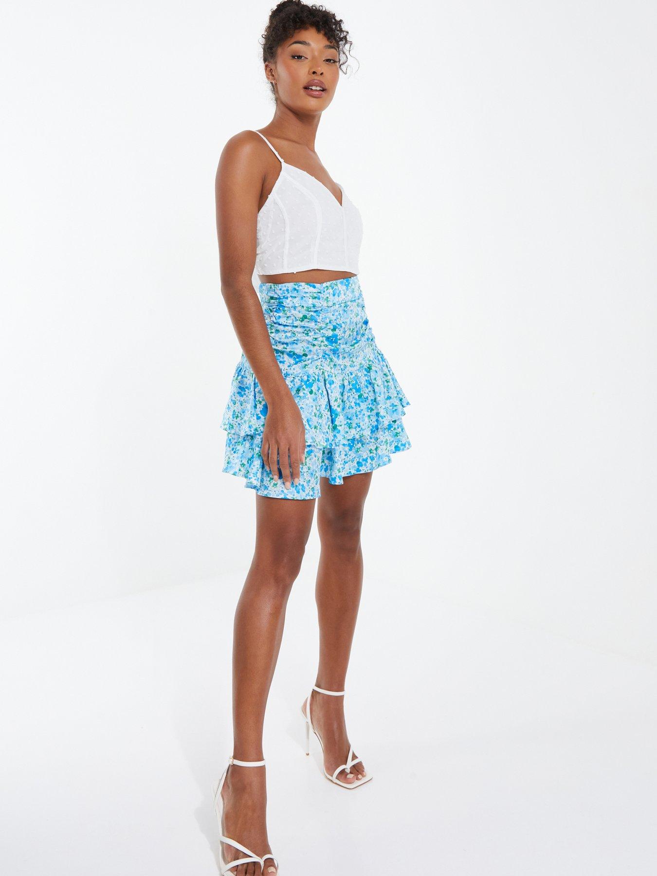 Light blue outlet floral mini skirt