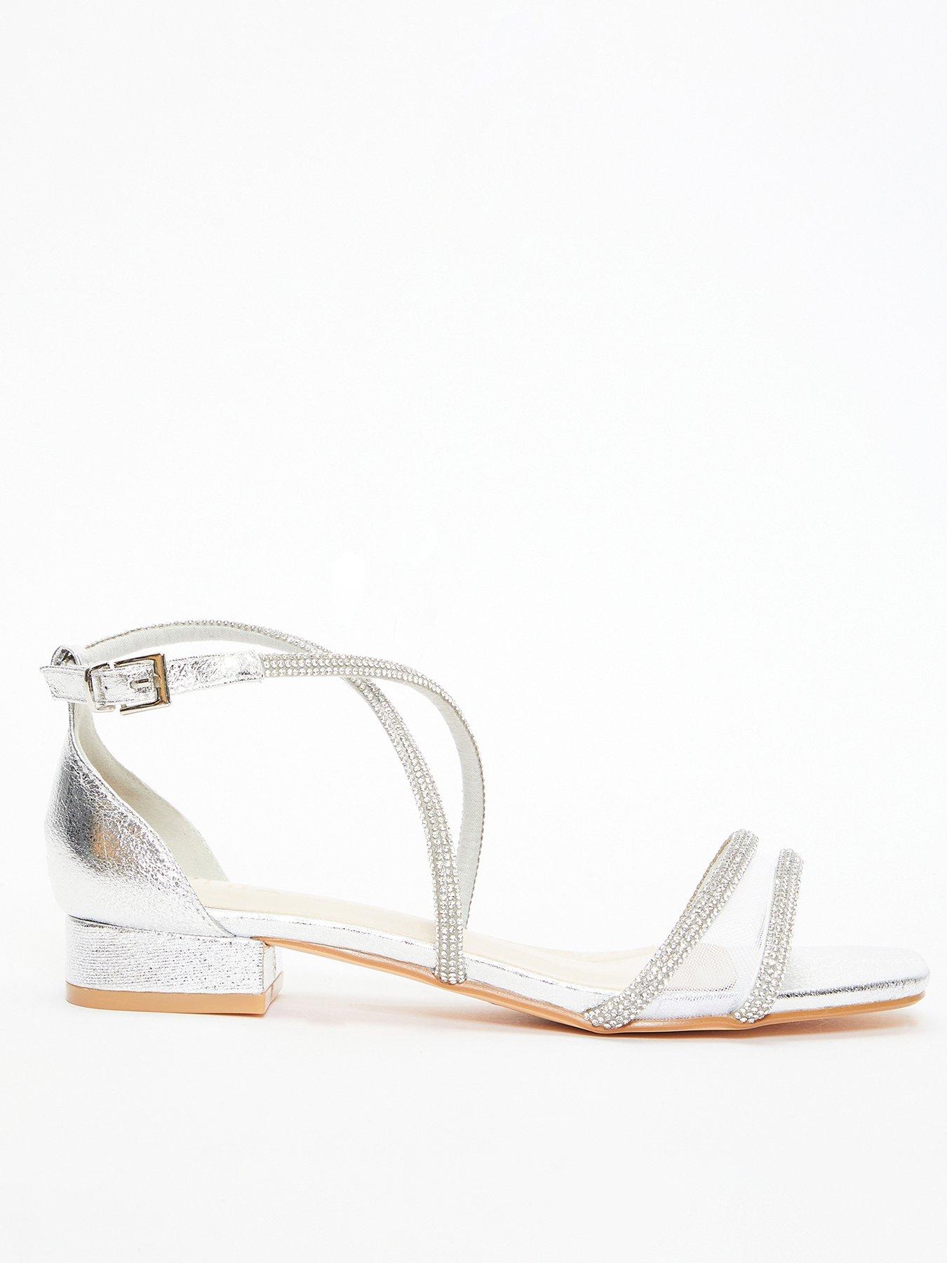 Quiz silver clearance diamante flat sandals