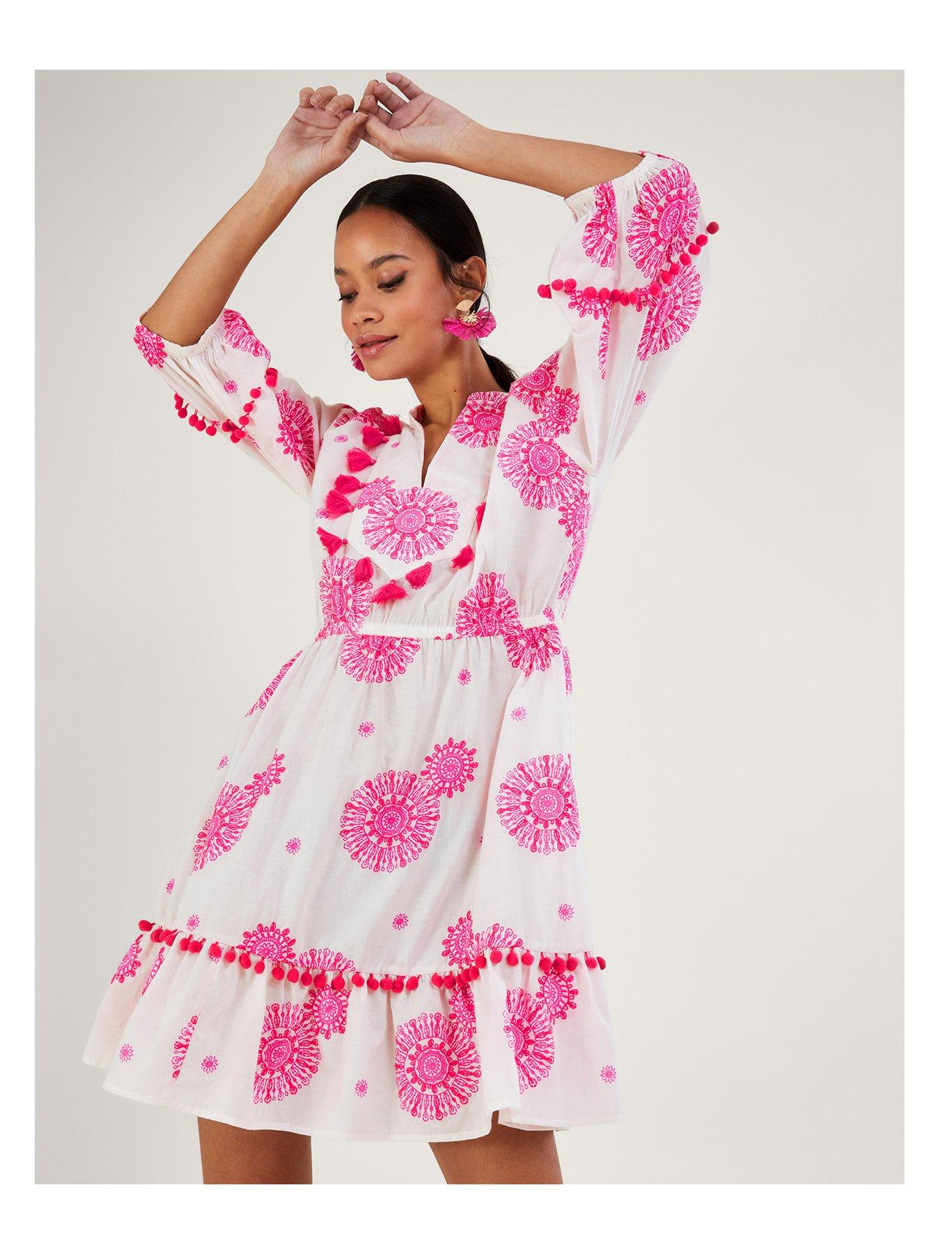  image of monsoon-medallion-kaftan-embroidered-dress-with-tassels