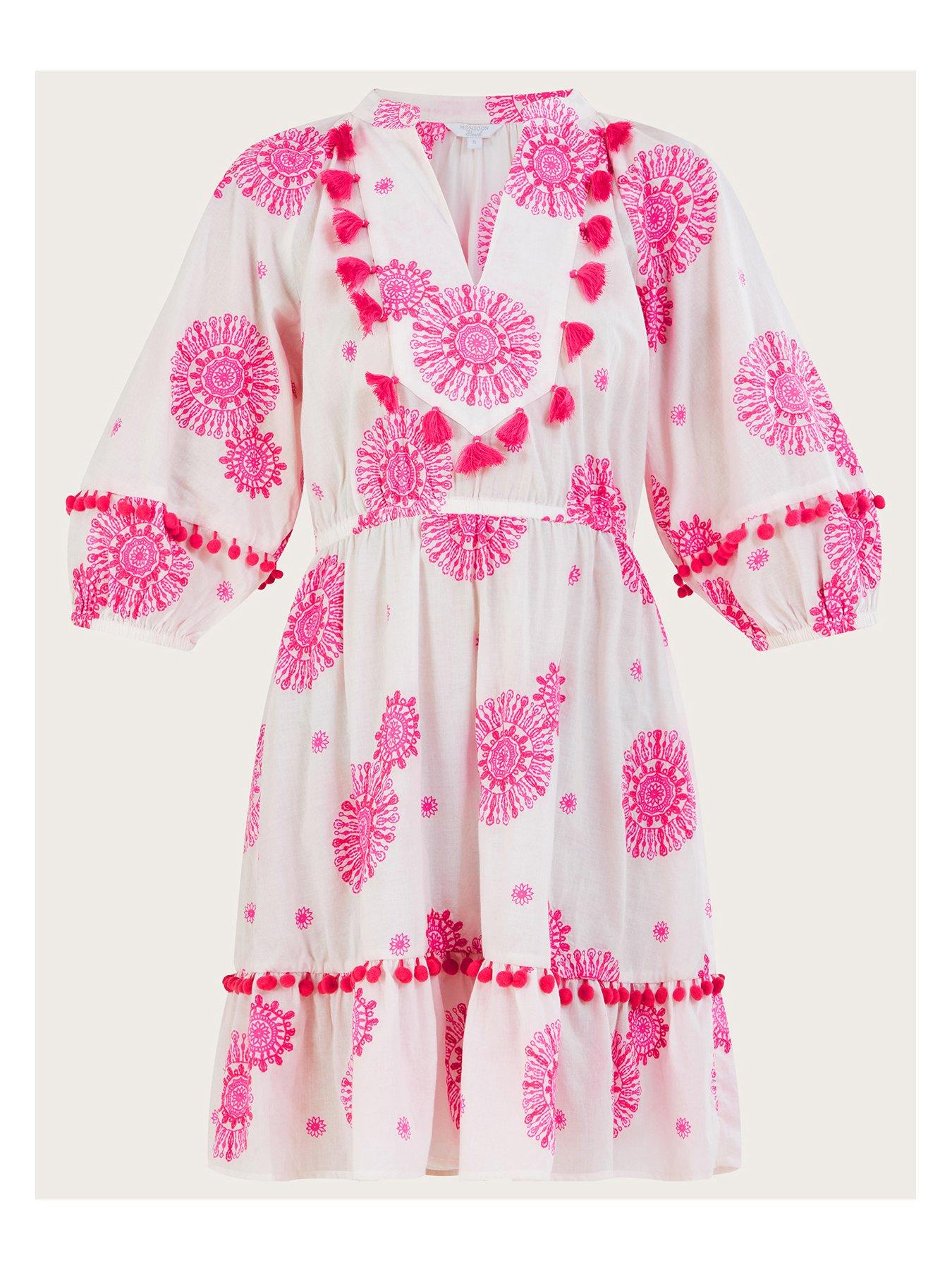  image of monsoon-medallion-kaftan-embroidered-dress-with-tassels