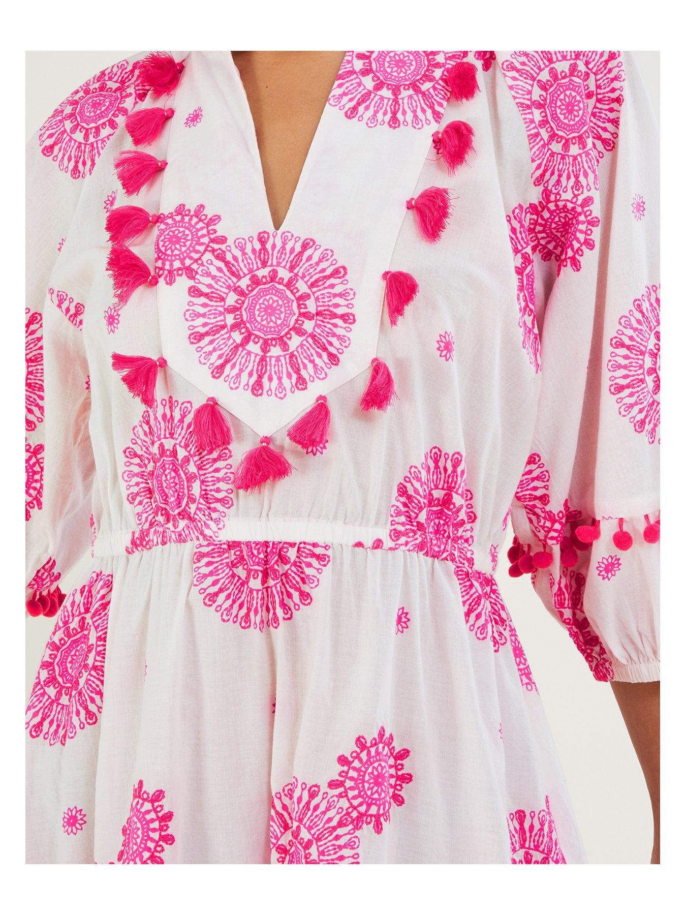  image of monsoon-medallion-kaftan-embroidered-dress-with-tassels