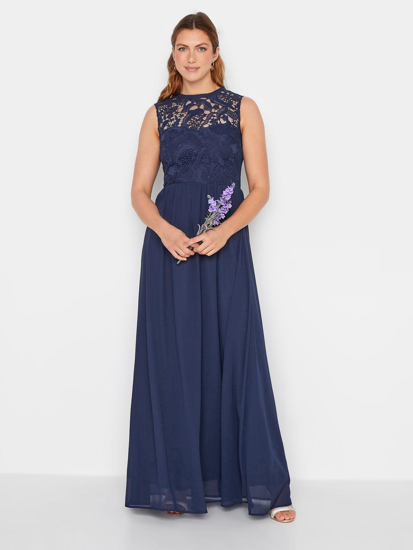 Navy Lace Detail Midaxi Dress