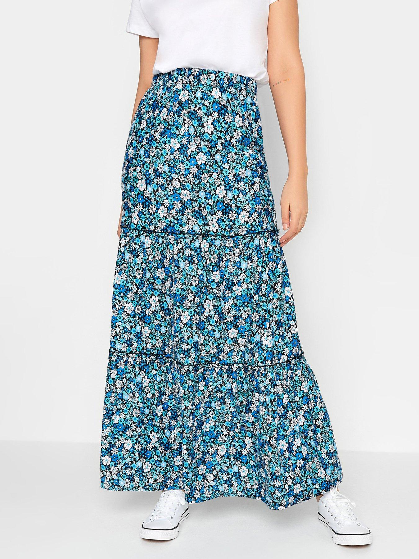 Long Long Tall Sally Sally Blue Ditsy Maxi Tiered Skirt