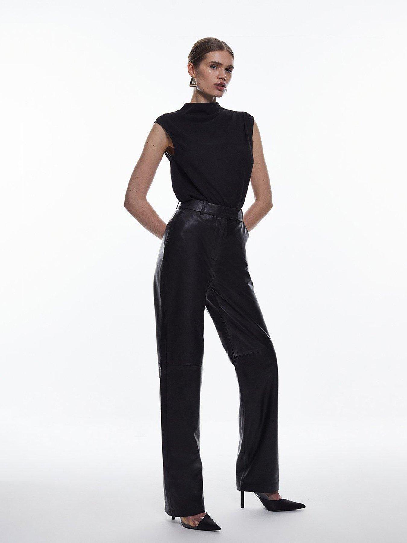 V by Very Faux Leather Elasticated Waist Wide Leg Trousers - Black