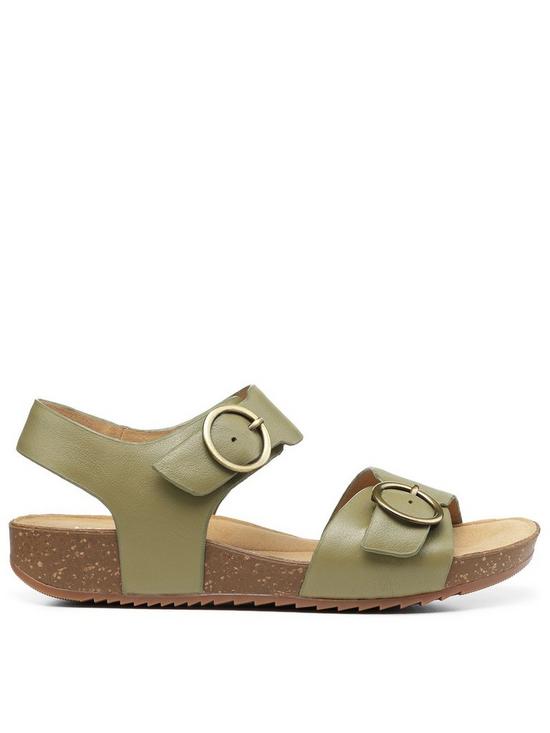 front image of hotter-tourist-leather-buckle-detail-sandals-olive