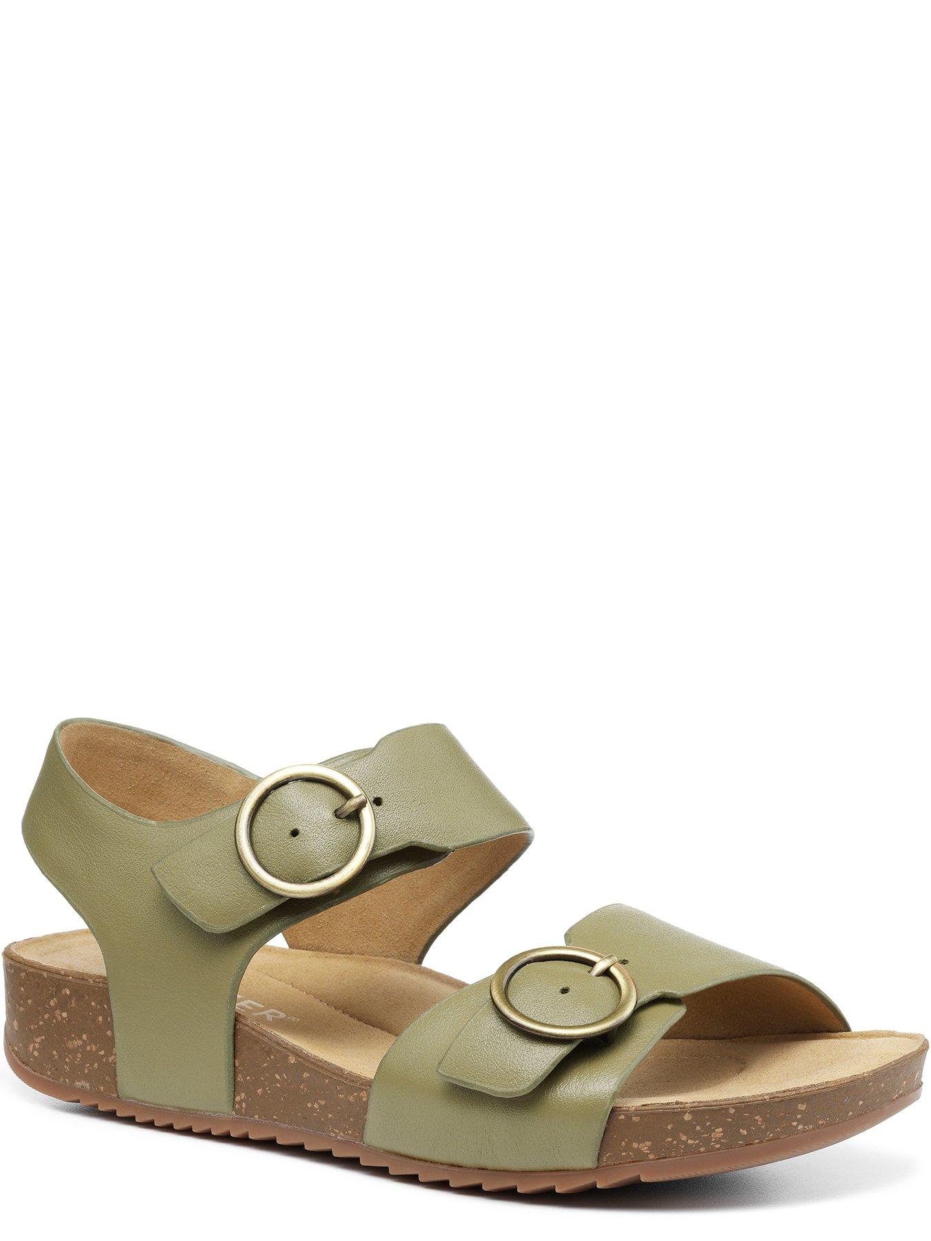 Hotter Tourist Leather Buckle Detail Sandals Olive littlewoods