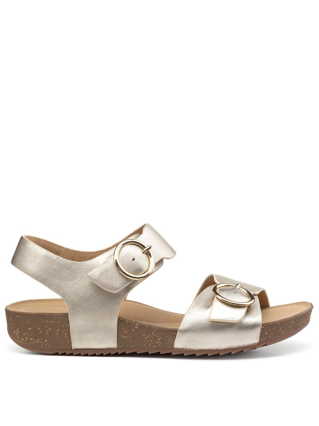 hotter-tourist-extra-wide-fitting-leather-buckle-detail-sandals-soft-gold