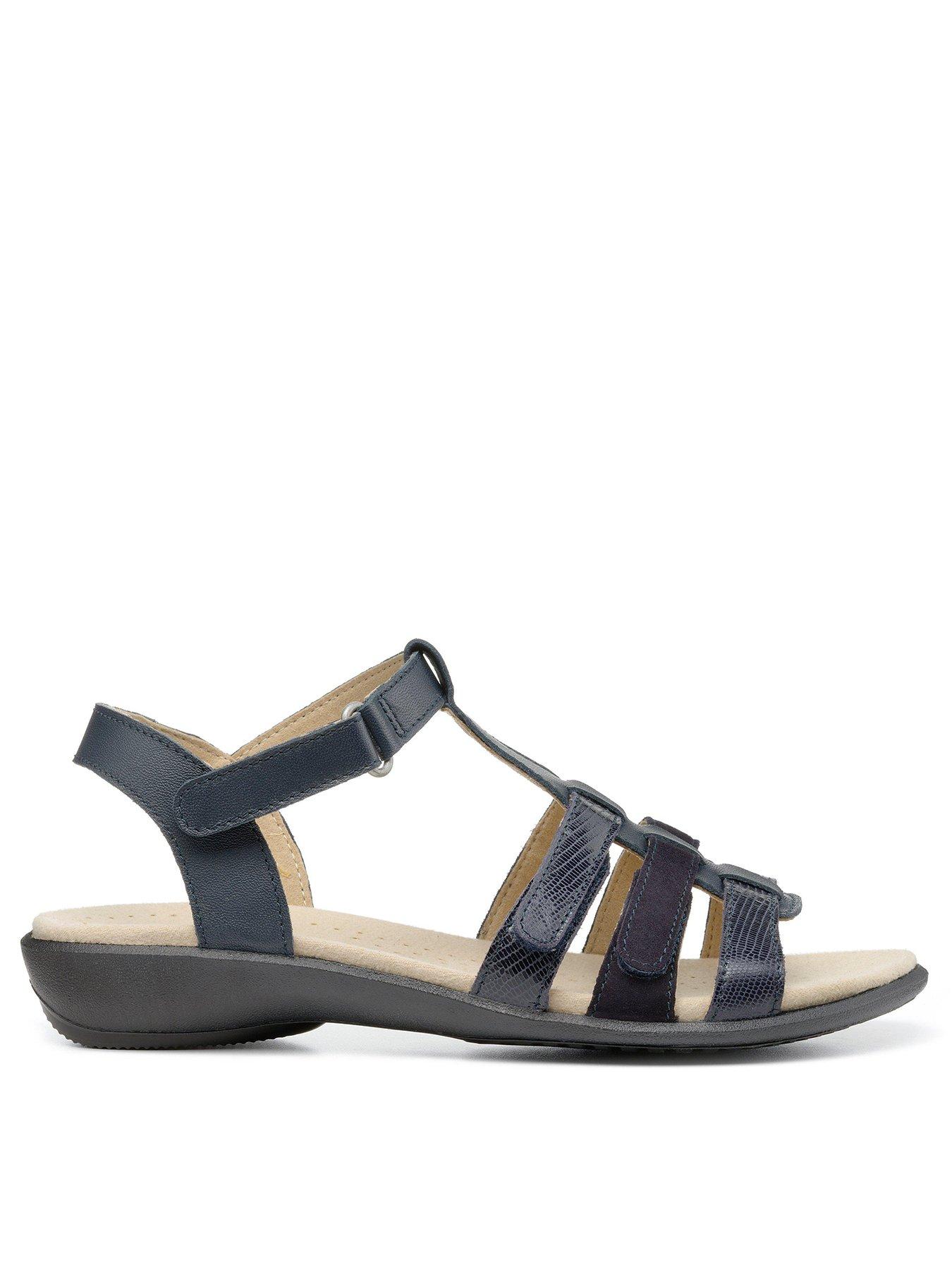 Hotter Sol Strappy Leather Suede Sandal Navy Multi