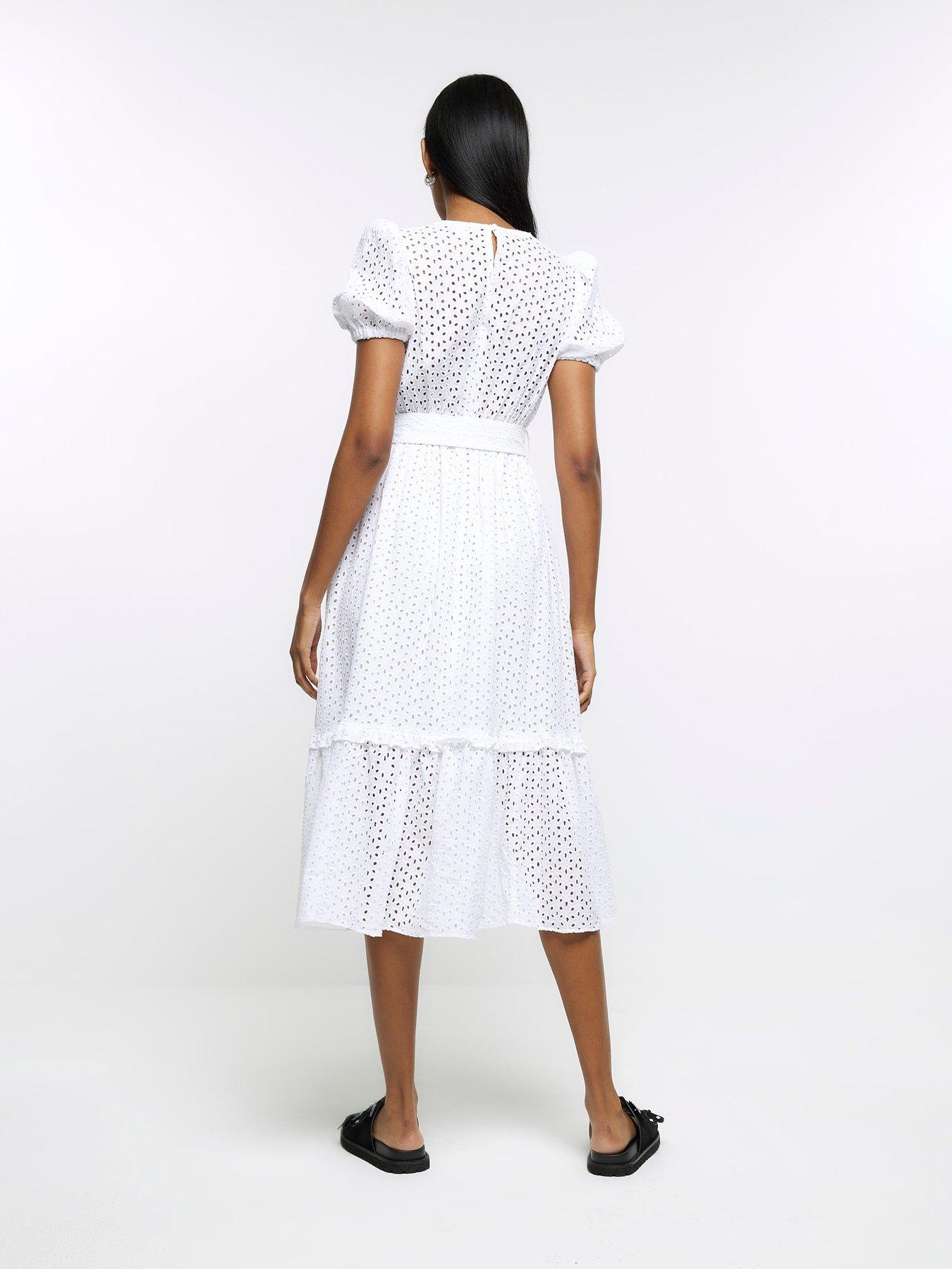 River Island Broderie Tea Dress - White | littlewoods.com