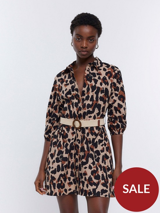 front image of river-island-mini-shirt-dress--brown