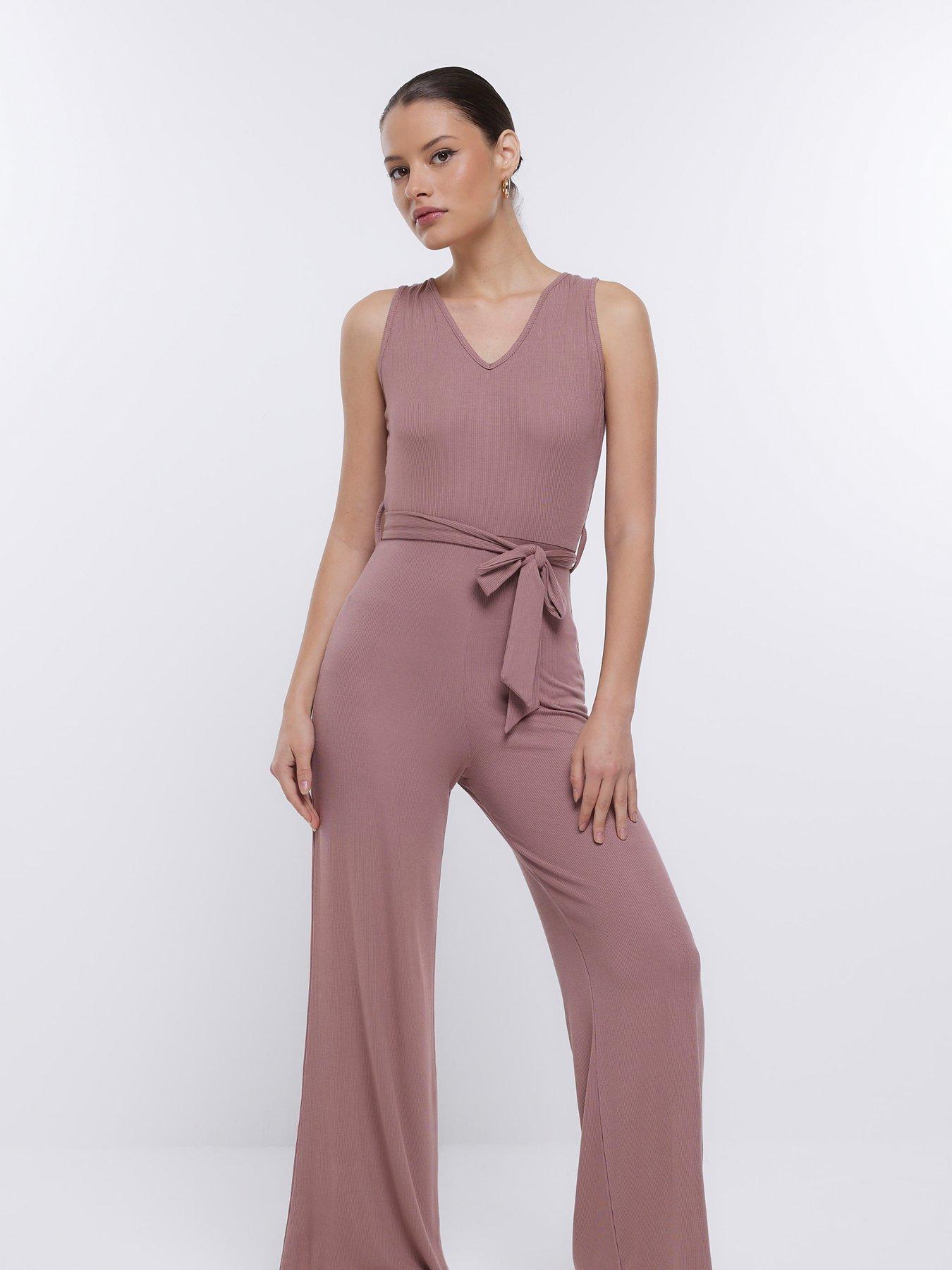 River Island satin jumpsuit with kimono sleeve in brown satin