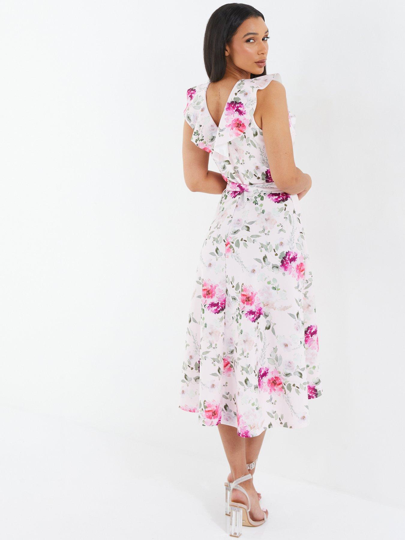 Quiz Floral Dip Hem Midi Dress