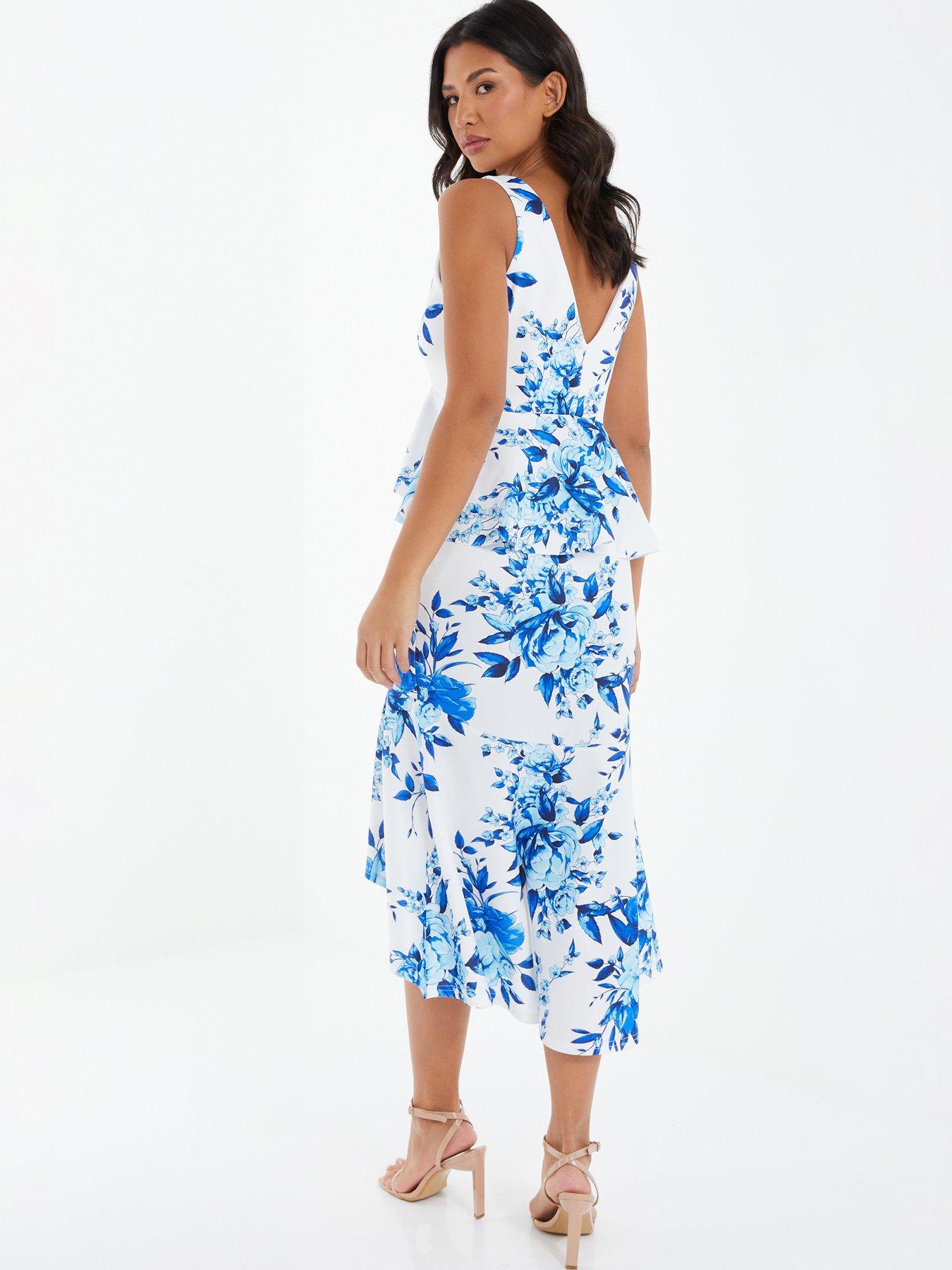 Quiz Floral Dip Hem Frill Midi Dress